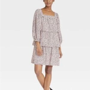 Who What Wear Black and Cream Leaf Print Dress